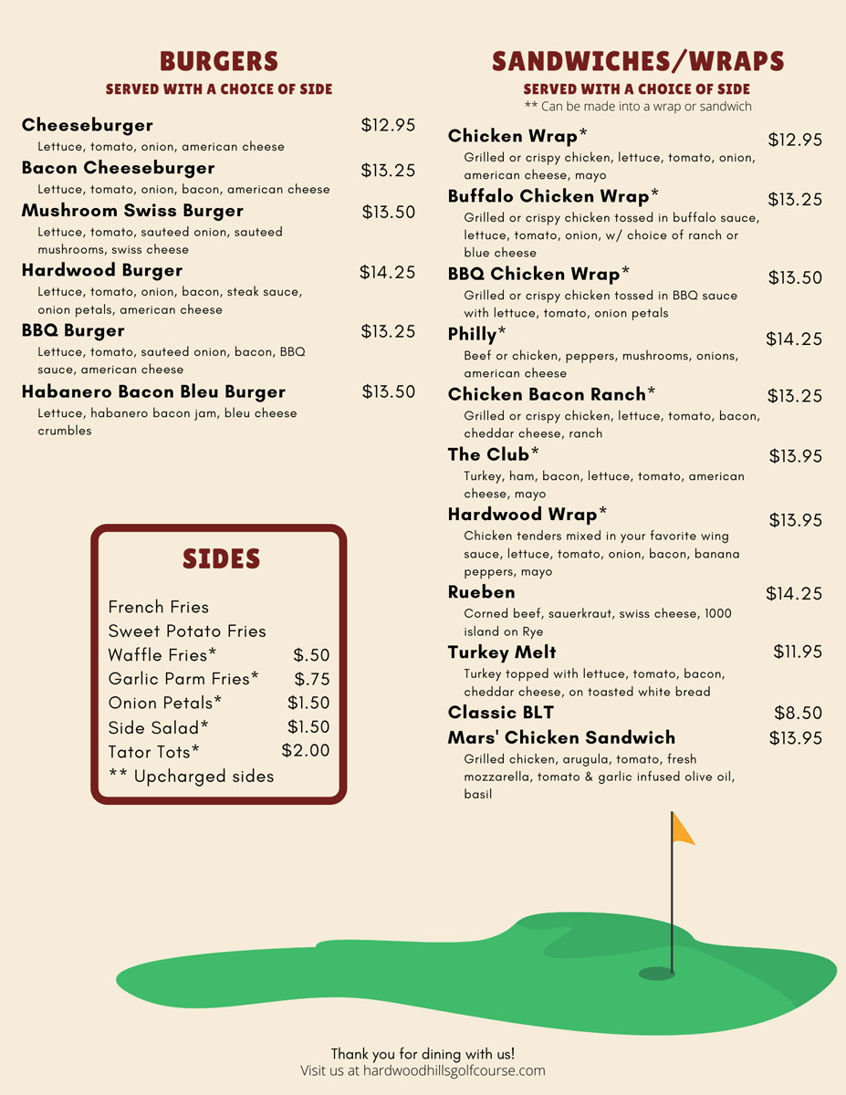 Grill Menu - Waverly Woods Golf Course